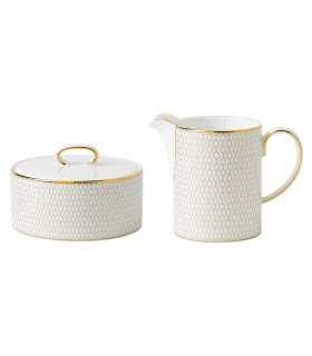 Arris sugar bowl & milk jug, white