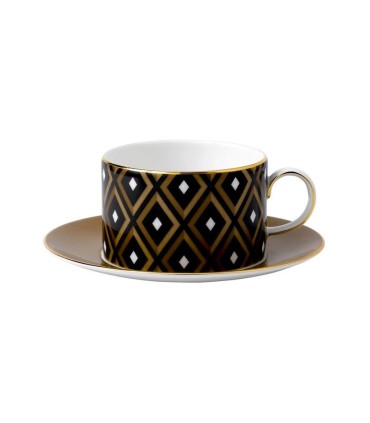 Arris Geometric tea cup and saucer, black
