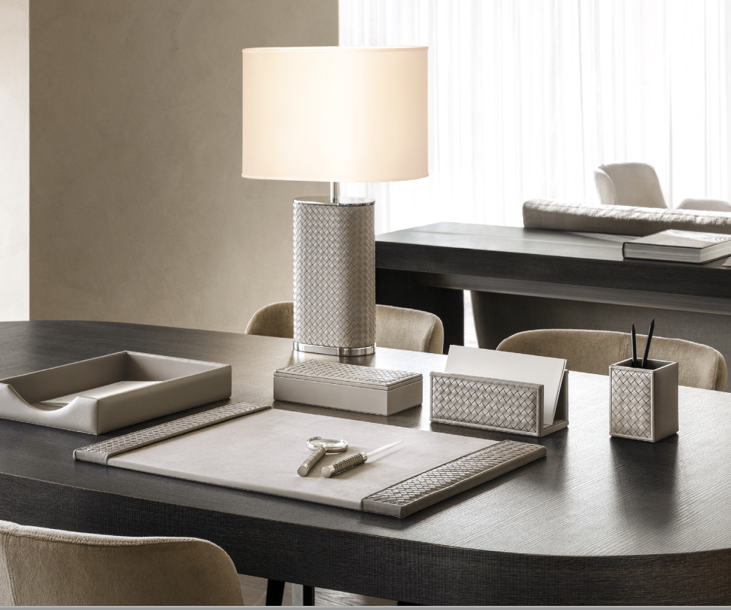 Designer leather desk accessories for curated interior furnishing